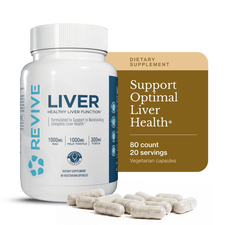 Revive MD Liver Support Supplement with Milk Thistle & NAC, Daily Detox & Antioxidant Capsules, 80 Count