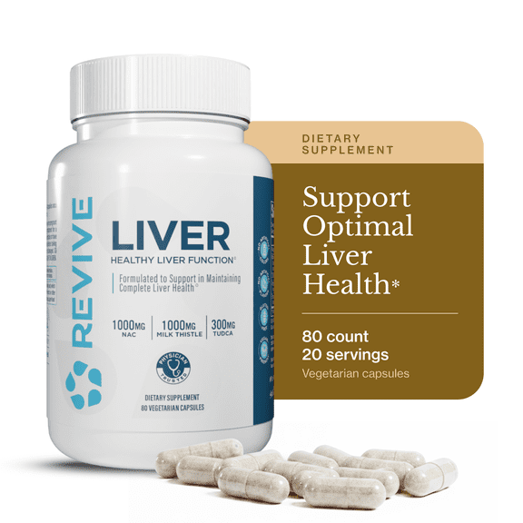 Revive MD Liver Support Supplement with Milk Thistle & NAC, Daily Detox & Antioxidant Capsules, 80 Count
