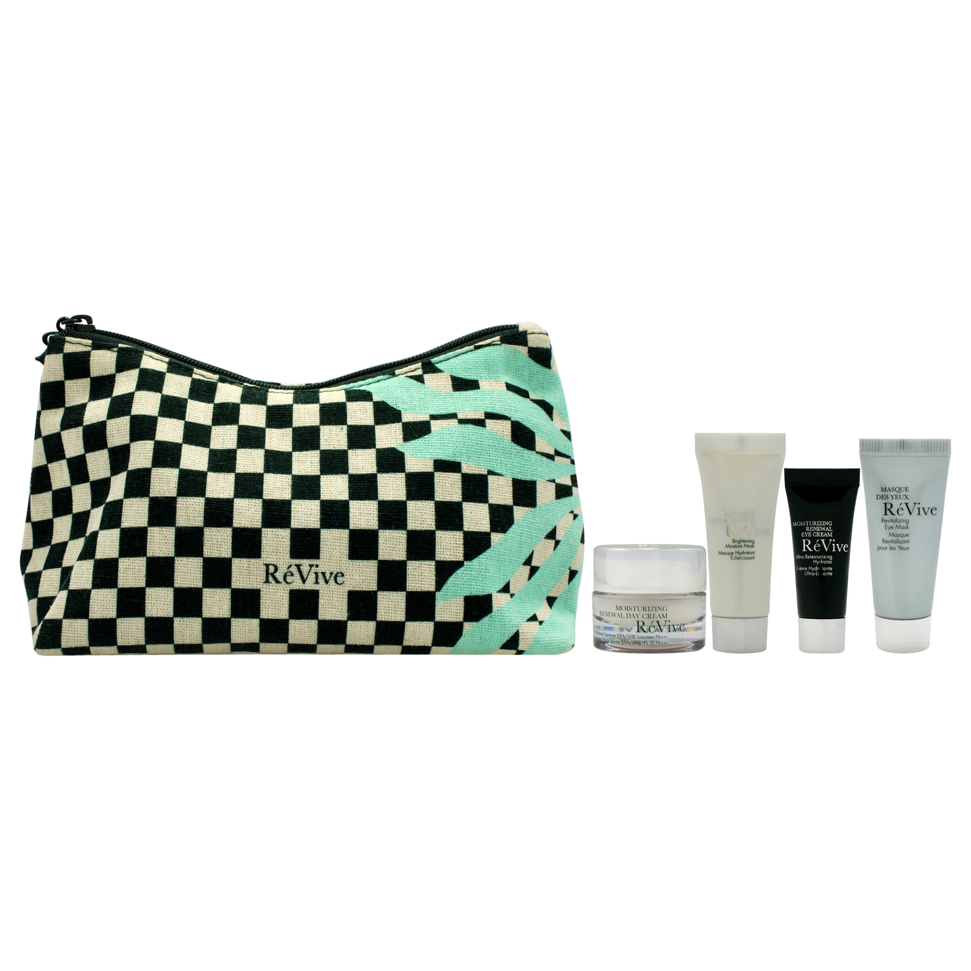 Revive Revive Set , 5 Pc 0.1oz Ultra Retexturizing Hydrator, 0.24oz Brightening Moisture Mask, 0.17oz Revitalizing Eye Mask, 0.17oz Moisturizing Renewal Day Cream SPF 30 PA Plus , Pouch