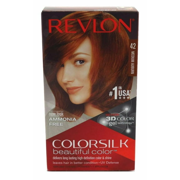 Revlon 3D Colorsilk Permanent Hair Color, 42 Medium Auburn, 1ct, 6-Pack