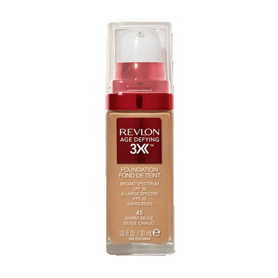 Revlon Age Defying 3X Cream Foundation Makeup, SPF 20, 045 Warm Beige, 1 fl oz