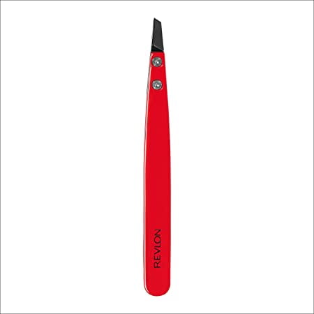Revlon Ceramic Slanted Tip Tweezers, Precision For Eyebrow Shaping and Fine Hair Removal, Stainless Steel Body, Red, 1 Count