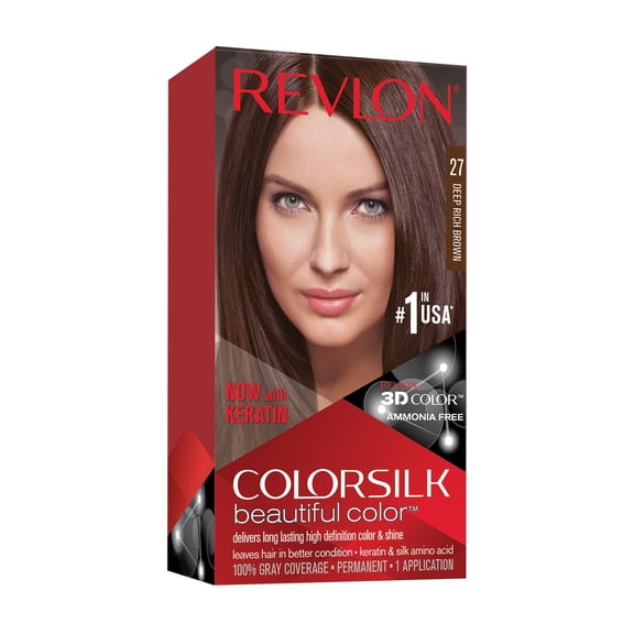 Revlon Color Silk Beautiful, Permanent Hair Color 27 Deep Rich Brown 12-Pack