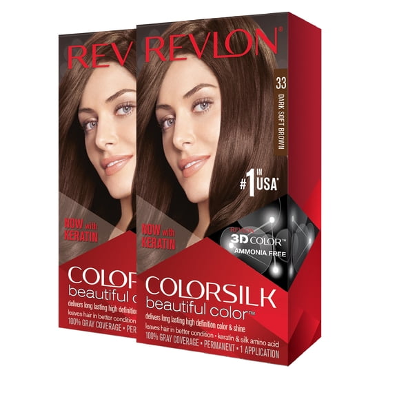 Revlon ColorSilk Beautiful Color Hair Color - Dark Soft Brown,2pk
