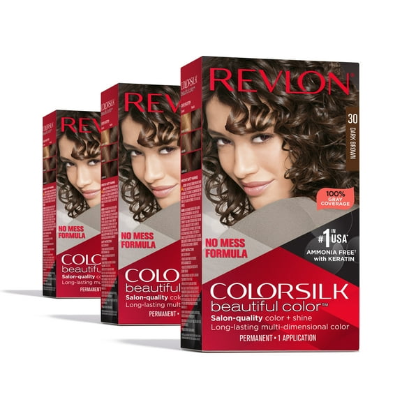 Revlon ColorSilk Beautiful Color Permanent Hair Color 3 Pack, Dark Brown, 3 Pack