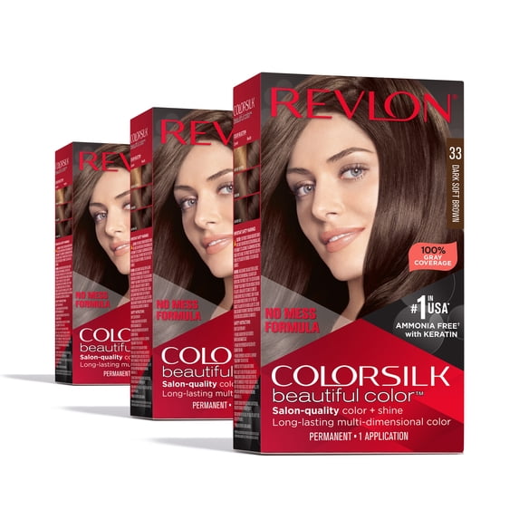 Revlon ColorSilk Beautiful Color Permanent Hair Color 3 Pack, Dark Soft Brown, 3 Pack