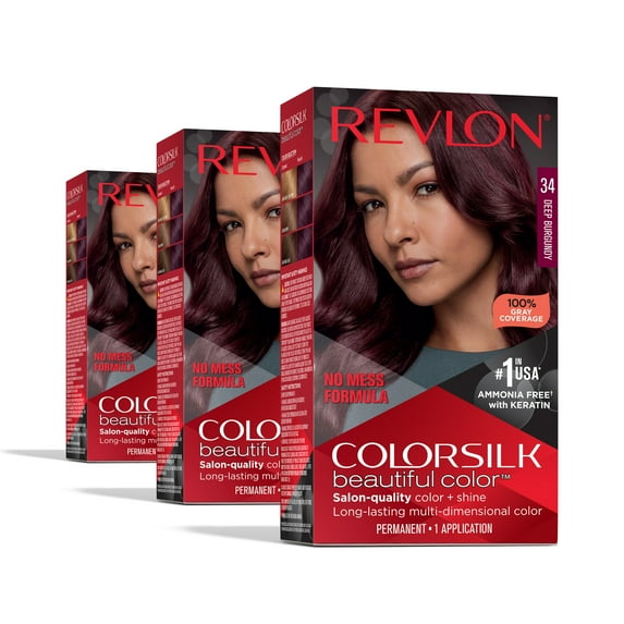 Revlon ColorSilk Beautiful Color Permanent Hair Color 3 Pack, Deep Burgundy, 3 Pack