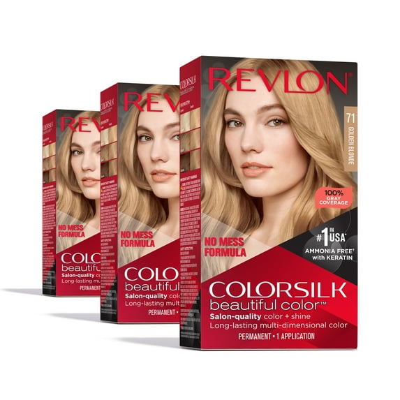 Revlon ColorSilk Beautiful Color Permanent Hair Color 3 Pack, Golden Blonde, 3 Pack
