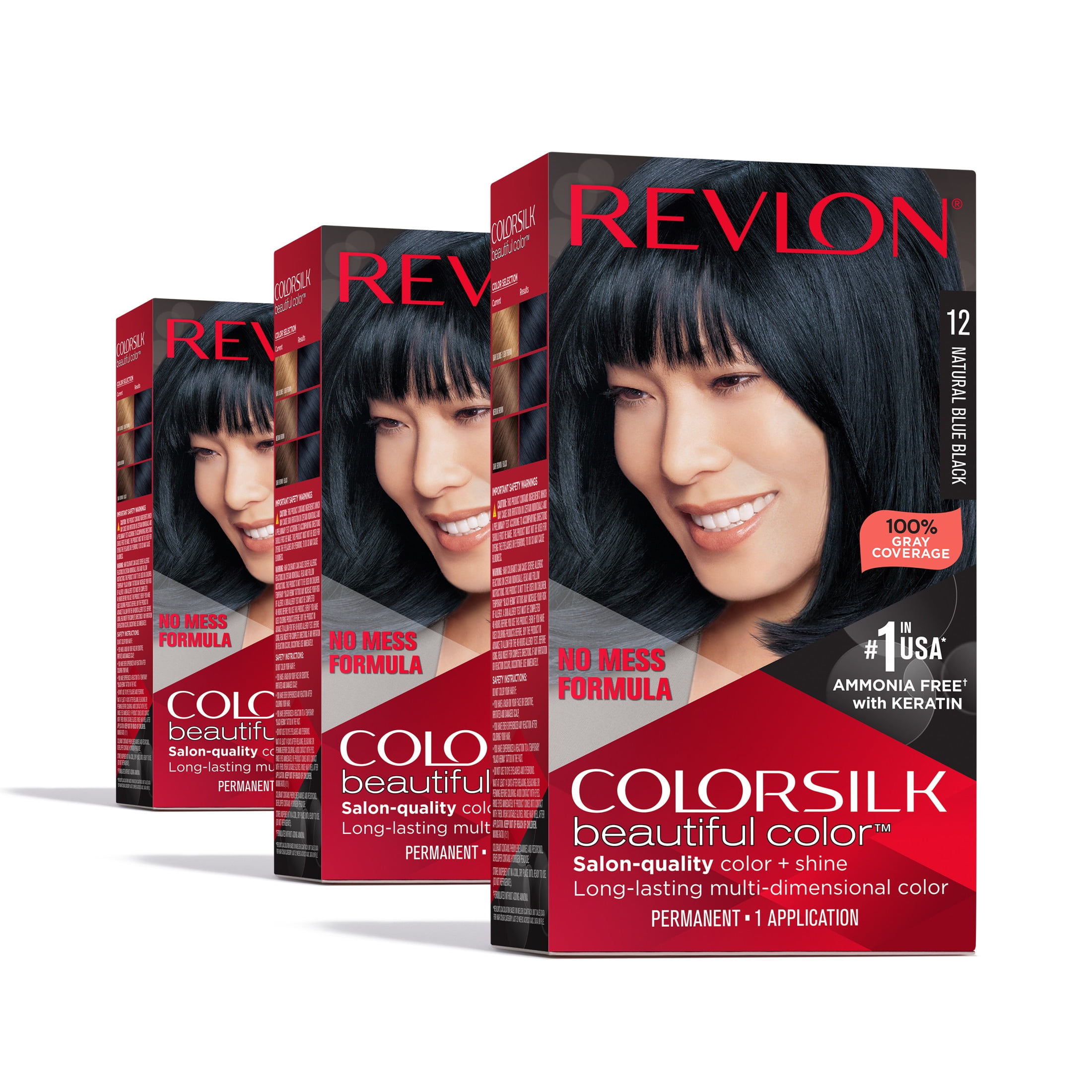 Revlon ColorSilk Beautiful Color Permanent Hair Color 3 Pack, Natural Blue Black, 3 Pack