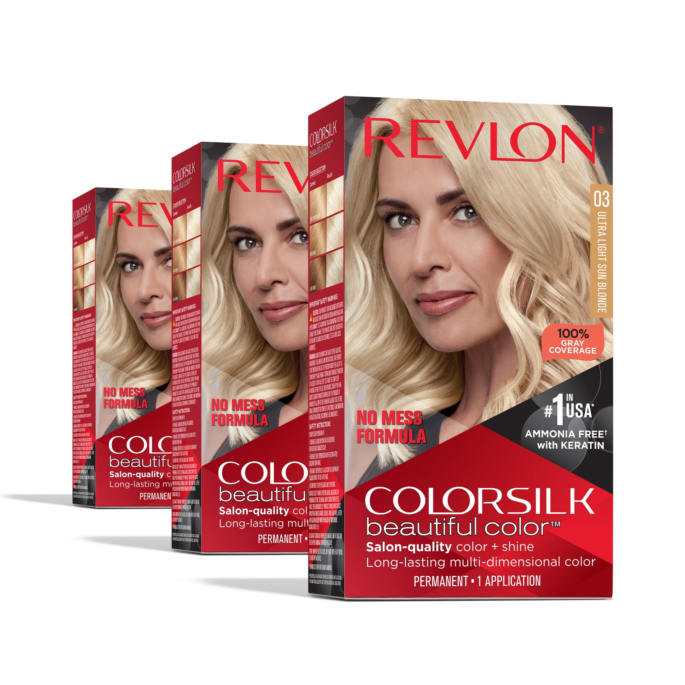 Revlon ColorSilk Beautiful Color Permanent Hair Color 3 Pack, Ultra Light Sun Blonde, 3 Pack