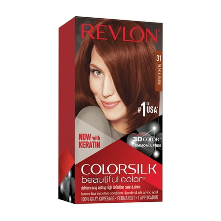 Revlon Colorsilk Beautiful Color Permanent Hair Dye, Dark Brown, At-Home Full Coverage Application Kit, 31 Dark Auburn, 1 count