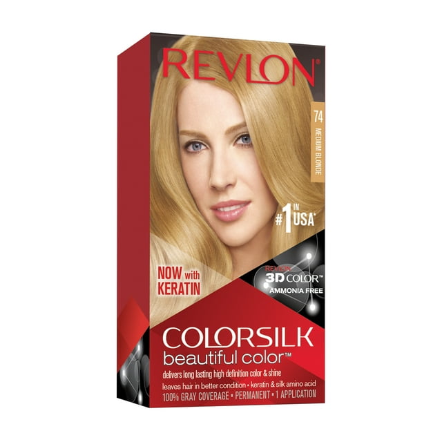Revlon ColorSilk Beautiful Color Permanent Hair Color, 74 Medium Blonde, 1 Count