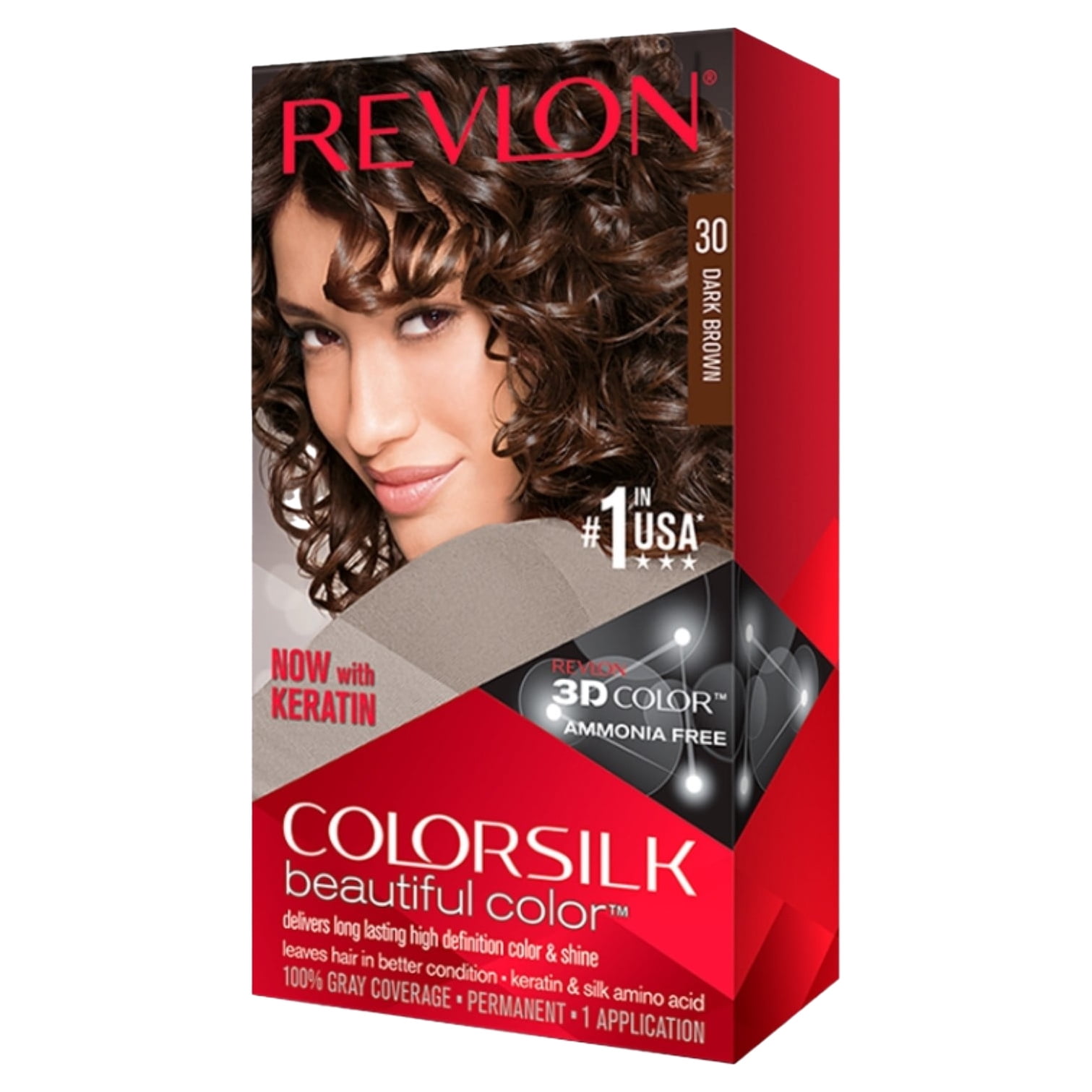 Revlon ColorSilk Hair Color, 30 Dark Brown 1 ea (Pack of 3)