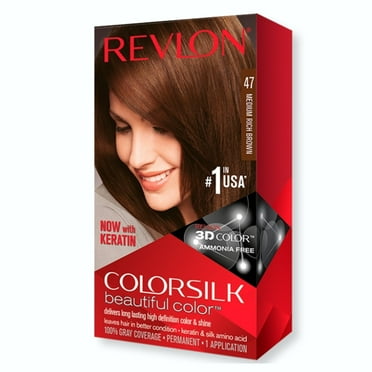 Revlon ColorSilk Hair Color, Medium Rich Brown [47], 1 Each, 2 Pack