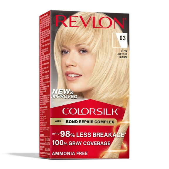 Revlon ColorSilk Permanent Hair Color, Bond Repair Complex, 03 Ultra Light Sun Blonde, 1 pack