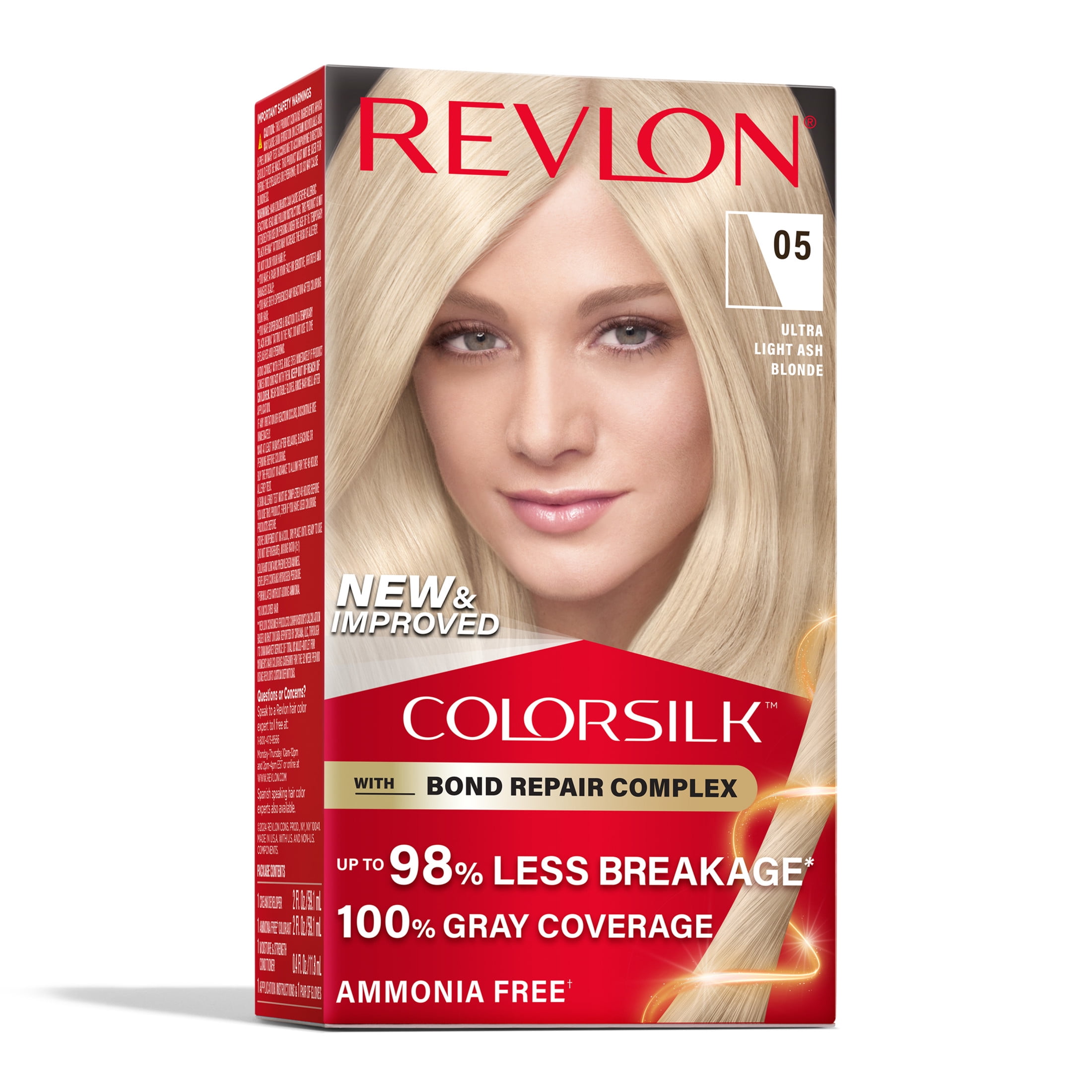 Revlon ColorSilk Permanent Hair Color, Bond Repair Complex, 05 Ultra Light Ash Blonde, 1 pack  (图1)