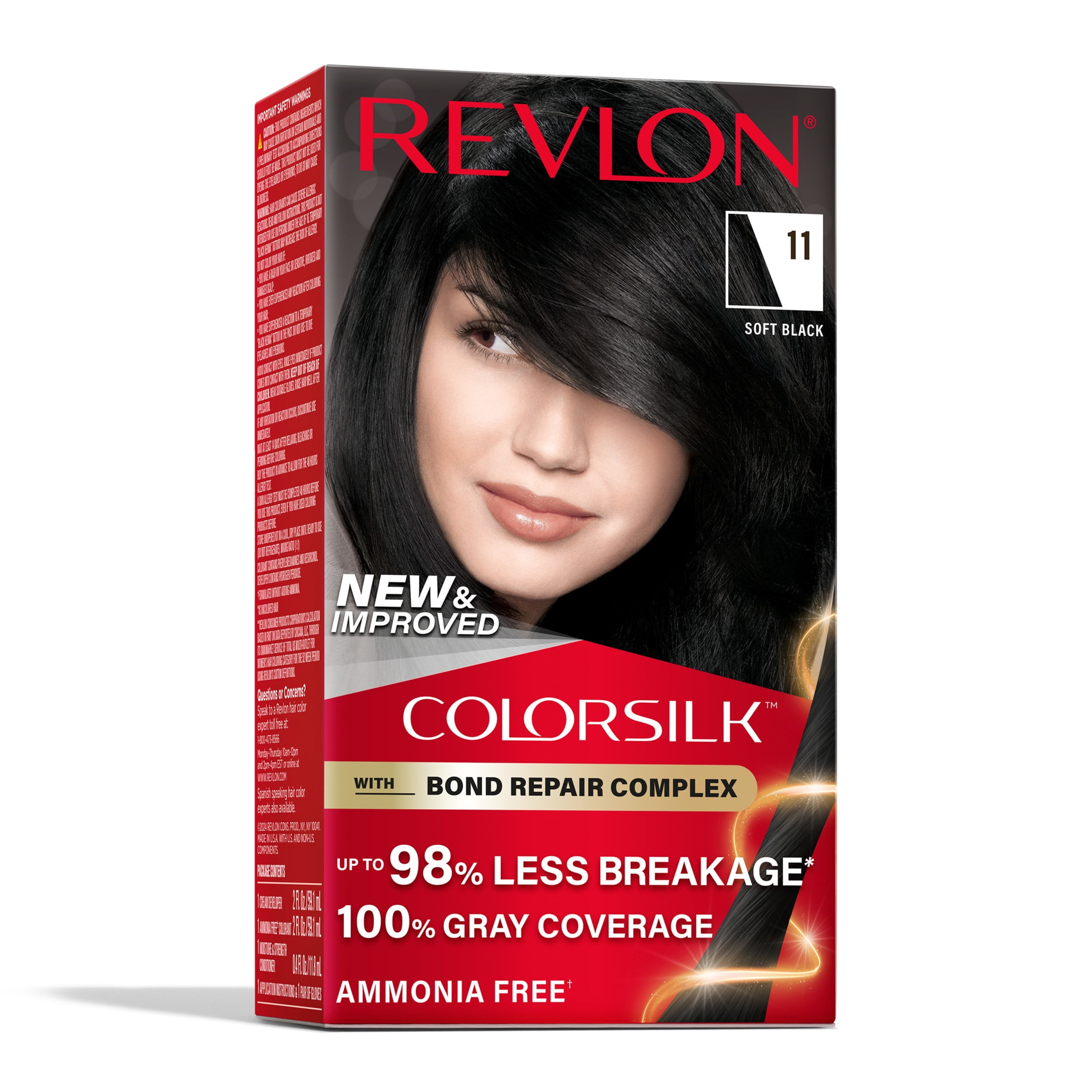 Revlon ColorSilk Permanent Hair Color, Bond Repair Complex, 11 Soft Black, 1 pack  (图1)