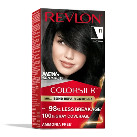 Revlon ColorSilk Permanent Hair Color, Bond Repair Complex, 11 Soft Black, 1 pack