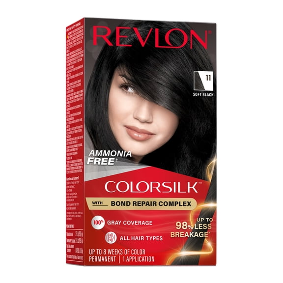 Revlon ColorSilk Permanent Hair Color, Bond Repair Complex, 11 Soft Black, 1 pack
