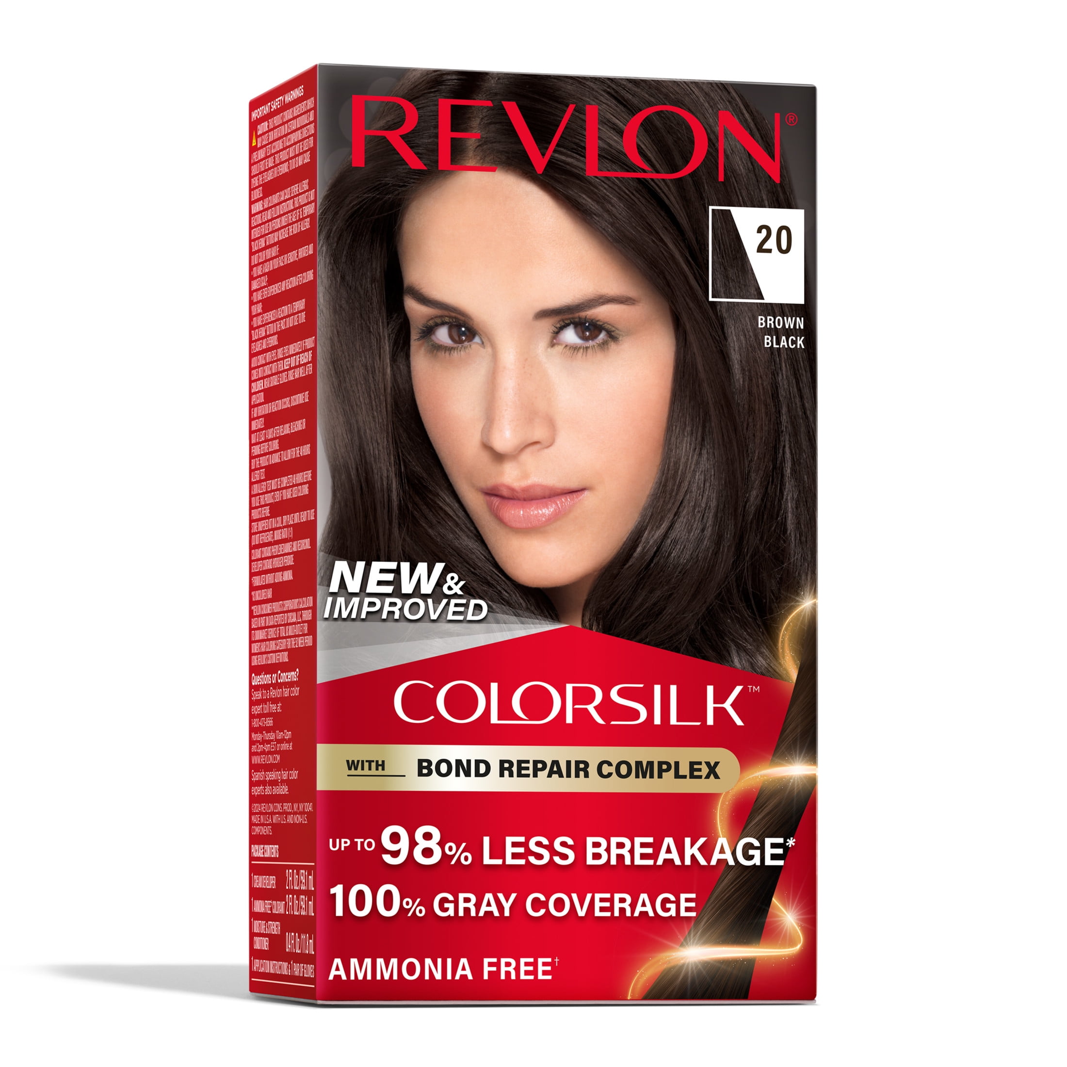 Revlon ColorSilk Permanent Hair Color, Bond Repair Complex, 20 Brown Black, 1 pack  (图1)