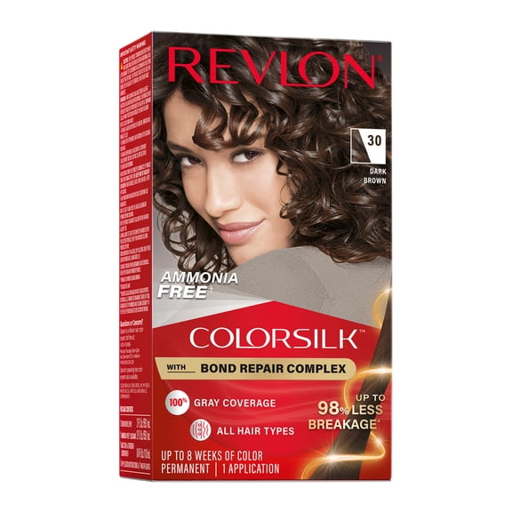 Revlon ColorSilk Permanent Hair Color, Bond Repair Complex, 30 Dark Brown, 1 pack