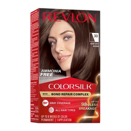 Revlon ColorSilk Permanent Hair Color, Bond Repair Complex, 33 Dark Soft Brown, 1 pack