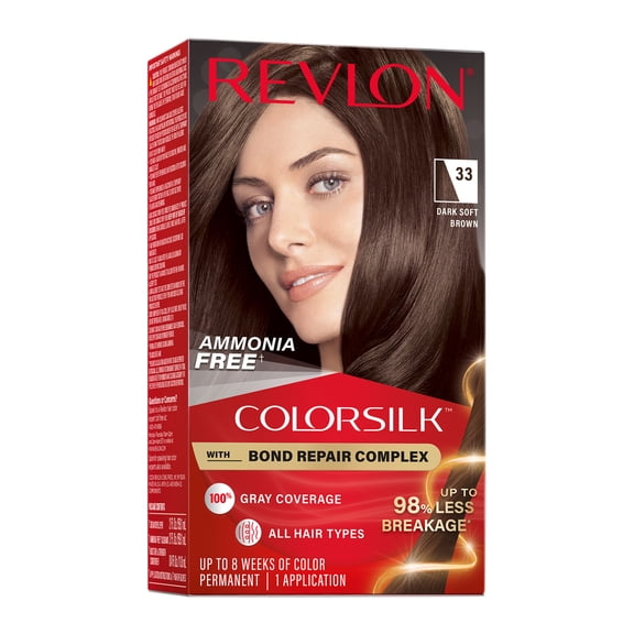 Revlon ColorSilk Permanent Hair Color, Bond Repair Complex, 33 Dark Soft Brown, 1 pack