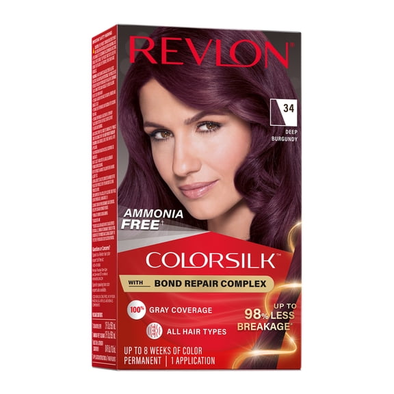 Revlon ColorSilk Permanent Hair Color, Bond Repair Complex, 34 Deep Burgundy, 1 pack