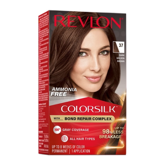 Revlon ColorSilk Permanent Hair Color, Bond Repair Complex, 37 Dark Golden Brown, 1 pack