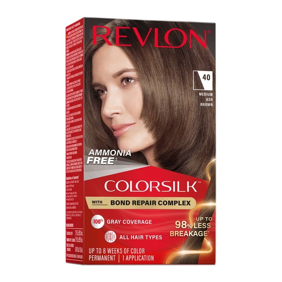 Revlon ColorSilk Permanent Hair Color, Bond Repair Complex, 40 Medium Ash Brown, 1 pack