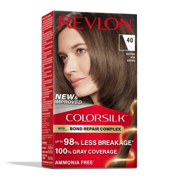 Revlon ColorSilk Permanent Hair Color, Bond Repair Complex, 40 Medium Ash Brown, 1 pack