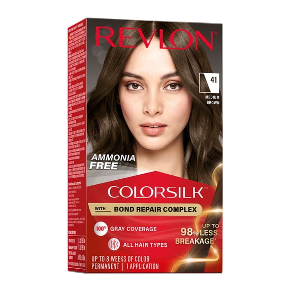 Revlon ColorSilk Permanent Hair Color, Bond Repair Complex, 41 Medium Brown, 1 pack