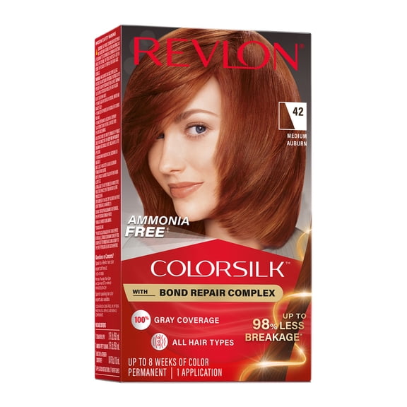 Revlon ColorSilk Permanent Hair Color, Bond Repair Complex, 42 Medium Auburn, 1 pack