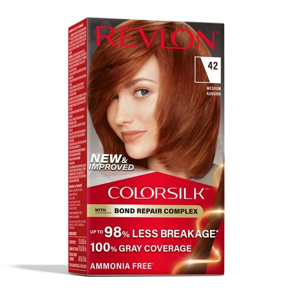 Revlon ColorSilk Permanent Hair Color, Bond Repair Complex, 42 Medium Auburn, 1 pack