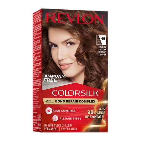 Revlon ColorSilk Permanent Hair Color, Bond Repair Complex, 46 Medium Golden Chestnut Brown, 1 pack