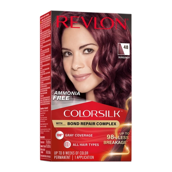 Revlon ColorSilk Permanent Hair Color, Bond Repair Complex, 48 Burgundy, 1 pack