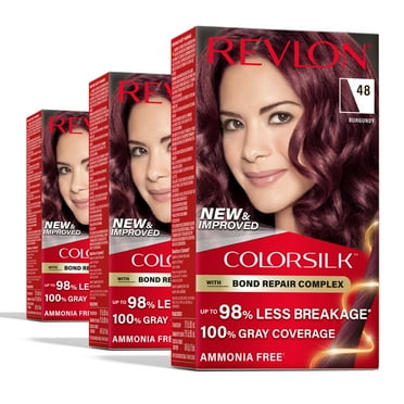 Revlon ColorSilk Permanent Hair Color, Bond Repair Complex, 48 Burgundy, 3 pack