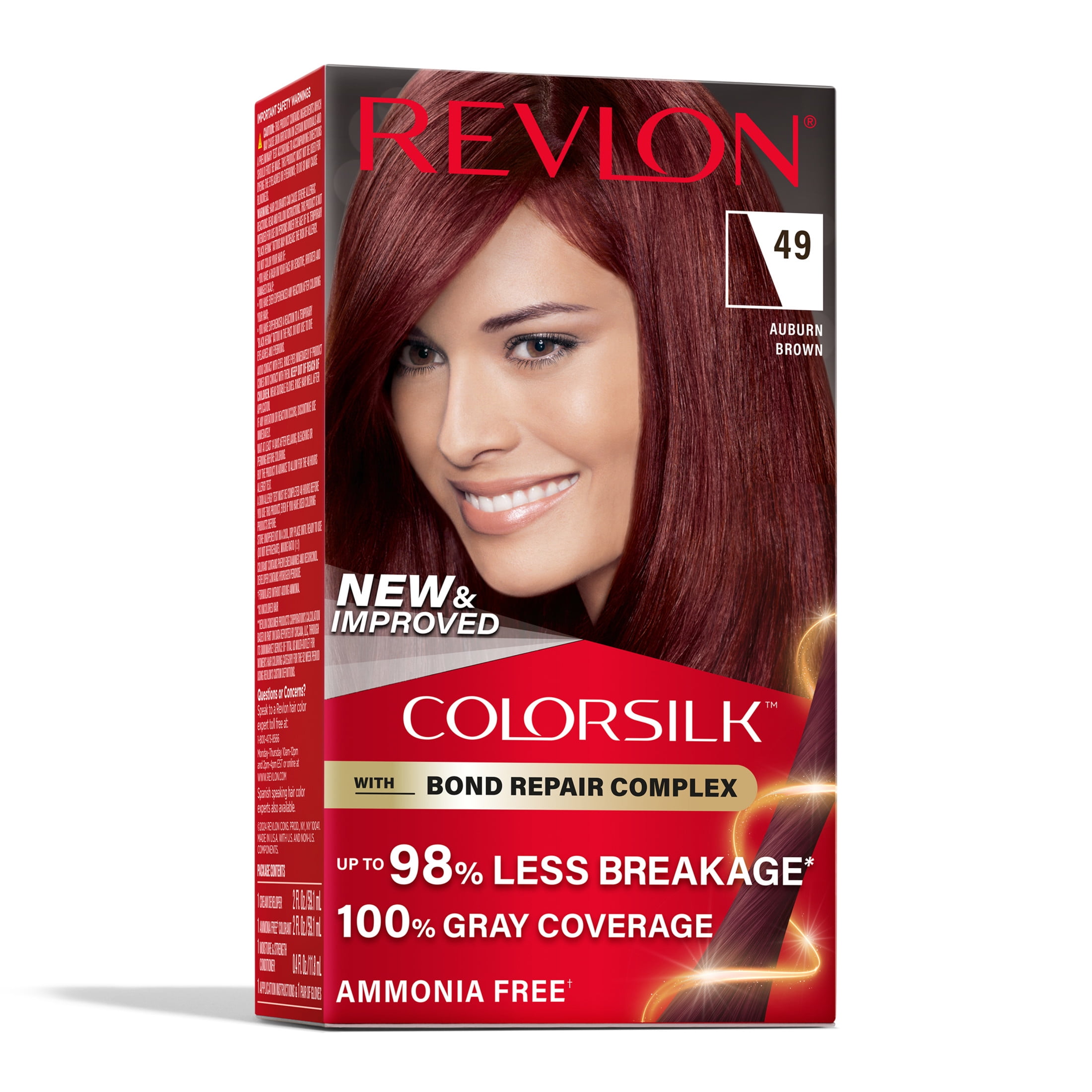 Revlon ColorSilk Permanent Hair Color, Bond Repair Complex, 49 Auburn Brown, 1 pack  (图1)