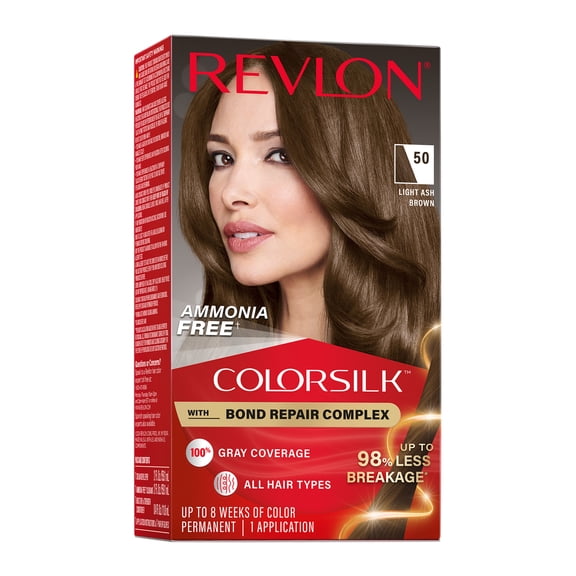 Revlon ColorSilk Permanent Hair Color, Bond Repair Complex, 50 Light Ash Brown, 1 pack