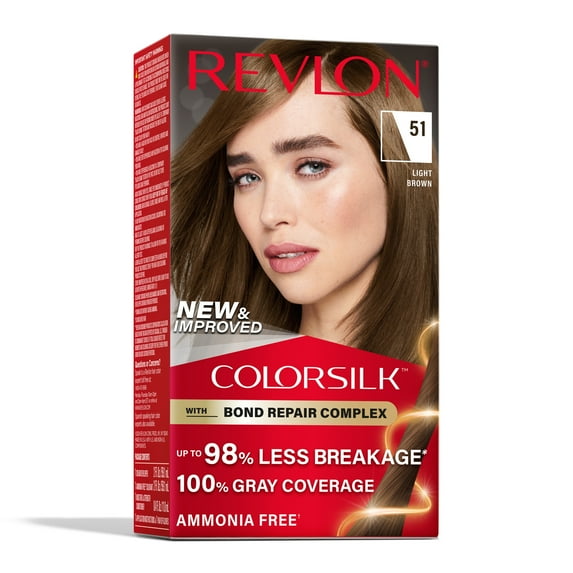Revlon ColorSilk Permanent Hair Color, Bond Repair Complex, 51 Light Brown, 1 pack