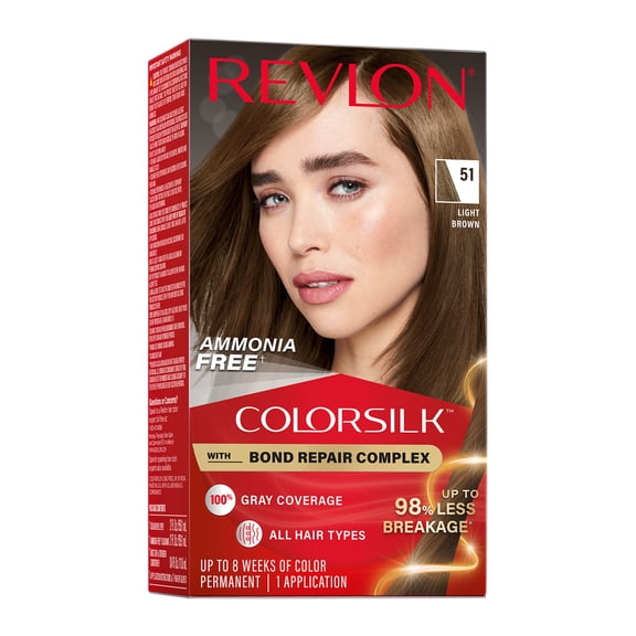 Revlon ColorSilk Permanent Hair Color, Bond Repair Complex, 51 Light Brown, 1 pack