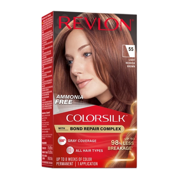 Revlon ColorSilk Permanent Hair Color, Bond Repair Complex, 55 Light Reddish Brown, 1 pack