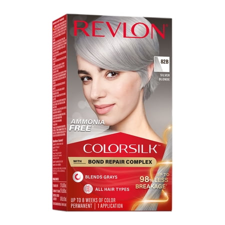 Revlon ColorSilk Permanent Hair Color, Bond Repair Complex, 82B Silver Blonde, 1 pack