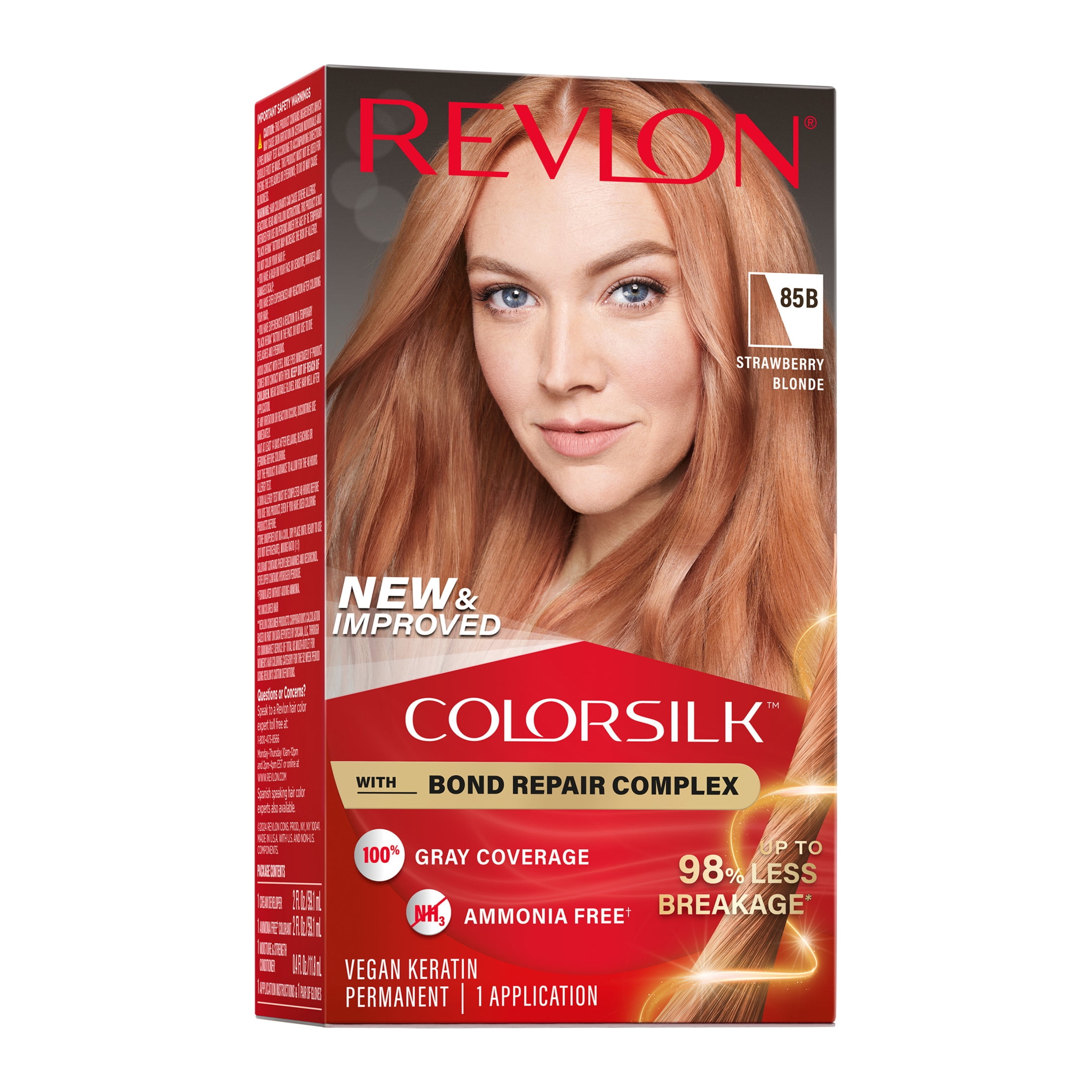 Revlon ColorSilk Permanent Hair Color, Bond Repair Complex, 85B Strawberry Blonde, 1 pack