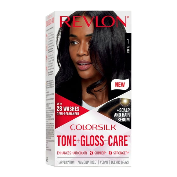 Revlon ColorSilk Tone + Gloss + Care Demi-Permanent Hair Color, 1 Black, 4.5 fl. oz