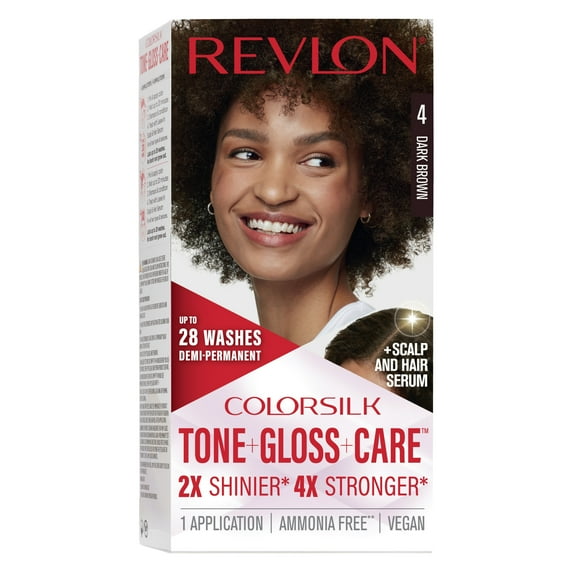 Revlon ColorSilk Tone + Gloss + Care Demi-Permanent Hair Color, 4 Dark Brown, 4.5 fl oz