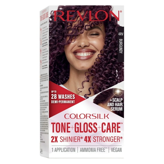 Revlon ColorSilk Tone + Gloss + Care Demi-Permanent Hair Color, 4RV Burgundy, 4.5 fl oz