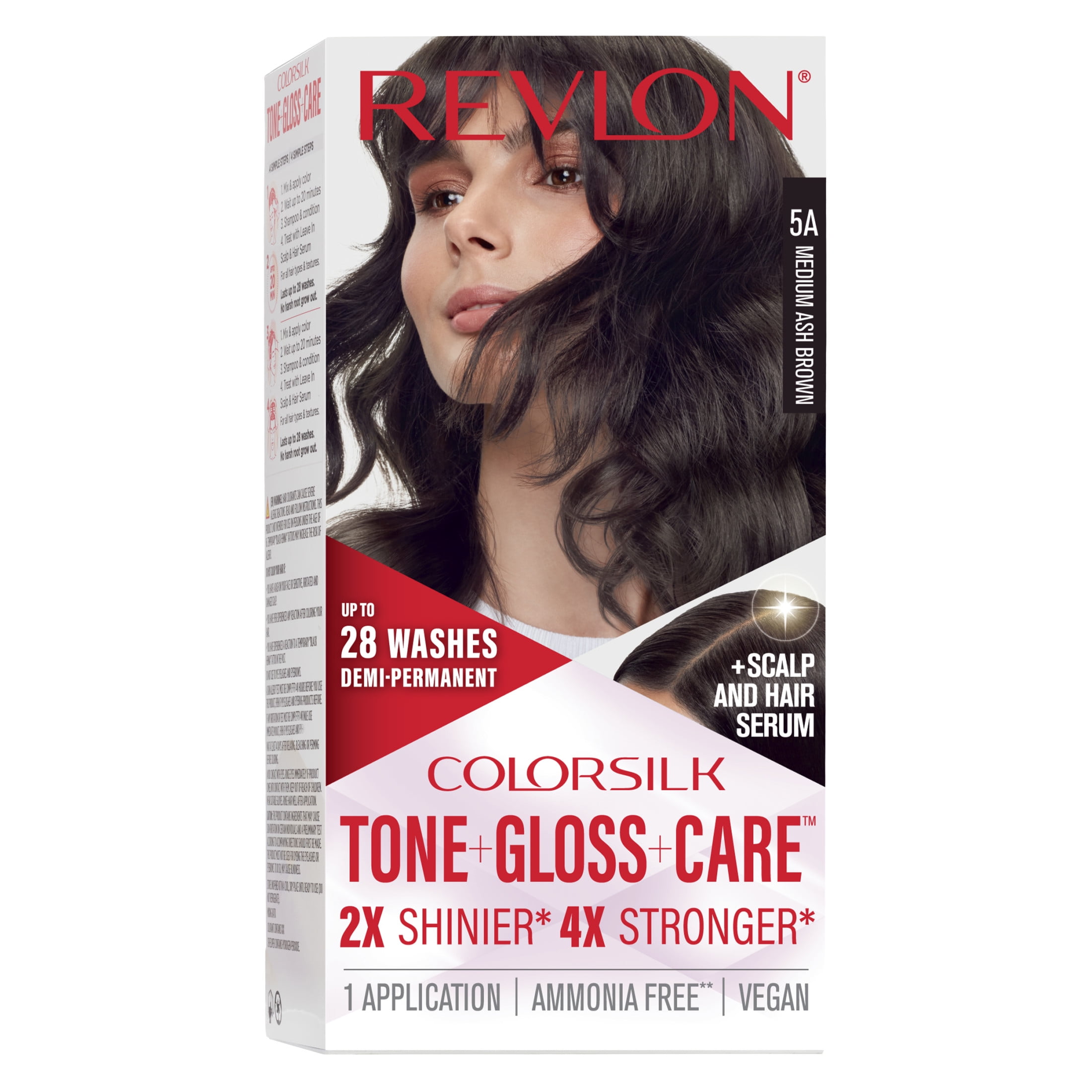 Revlon ColorSilk Tone + Gloss + Care Demi-Permanent Hair Color, 5A Medium Ash Brown, 4.5 fl oz