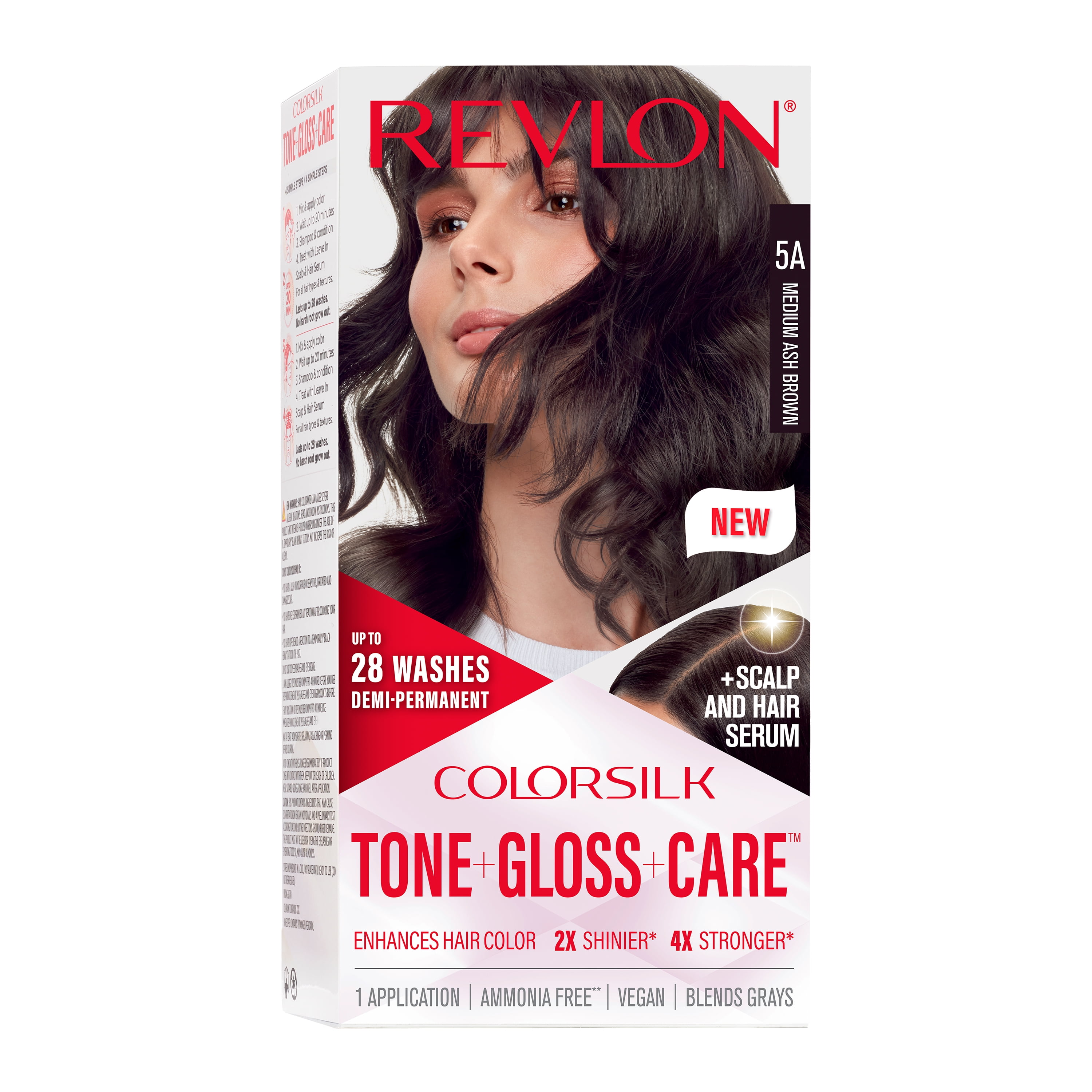 Revlon ColorSilk Tone + Gloss Demi-Permanent Hair oz 5A + Care Ash fl. Medium Color, Brown, 4.5