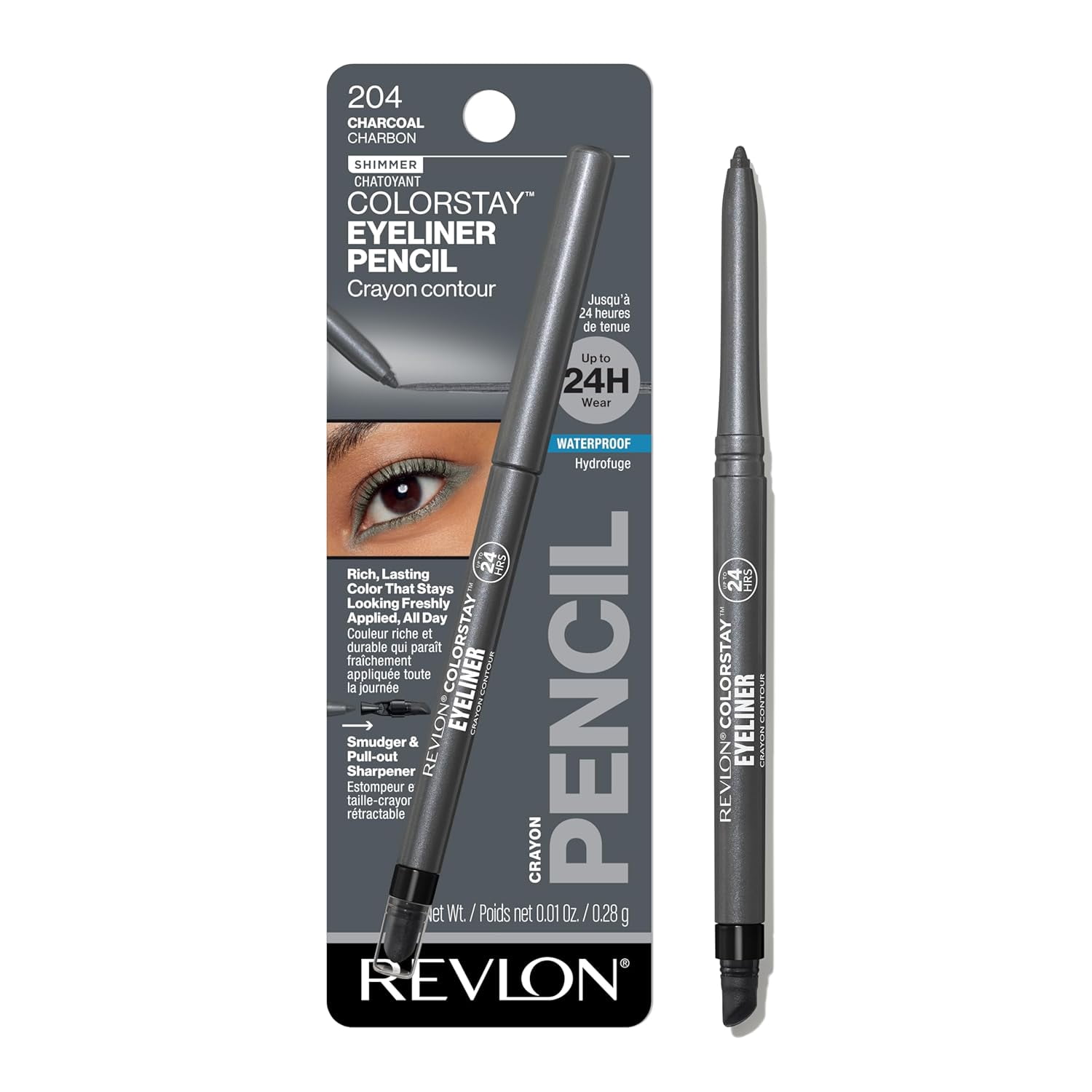 Revlon ColorStay Eyeliner Pencil, Charcoal [204], 0.01 oz (Pack of 4)